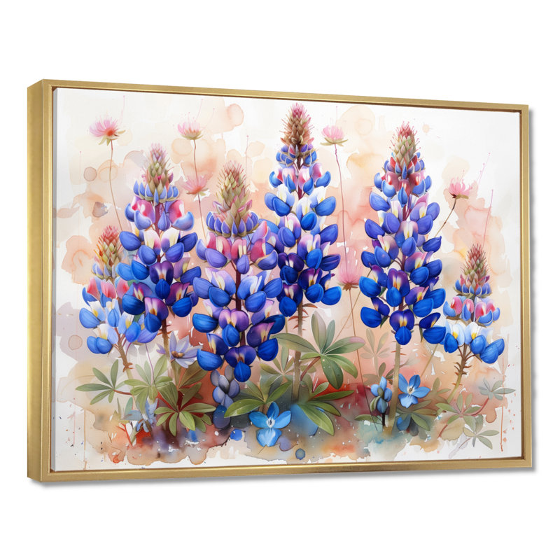 Bleu, rose, fleurs sauvages, Blue Bonnets Dreams II - Blue Bonnets, art mural, H 12 po x l 20 po x P 1 po