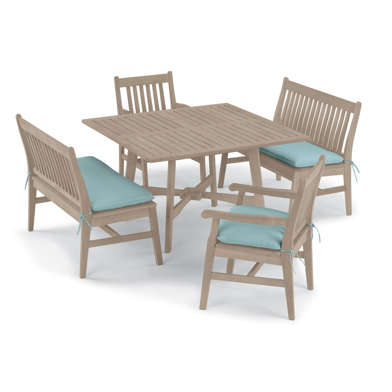 ensemble de salle à manger 5 pièces avec coussins Myres, Toile bleu minéral