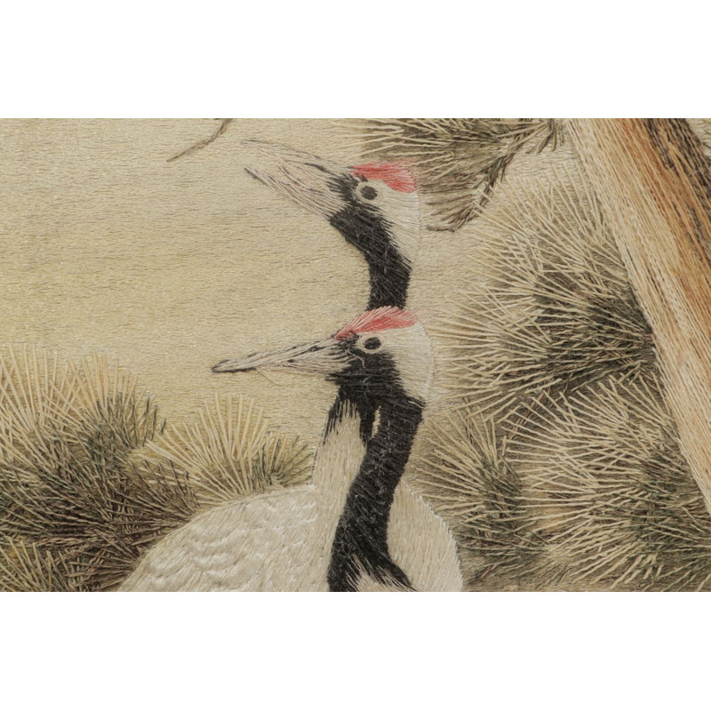 Antique Japanese Tapestry With Cranes In Natural Landscape - Rug & Kilim