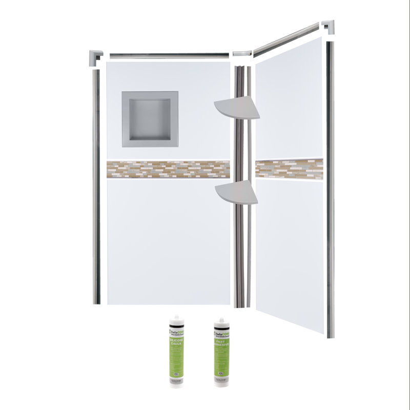 Bordure de baignoire et douche murale Bella CORE 2 avec bande Katrina jusqu'à 48 po x l 48 po x P 102 po, Polyester blanc