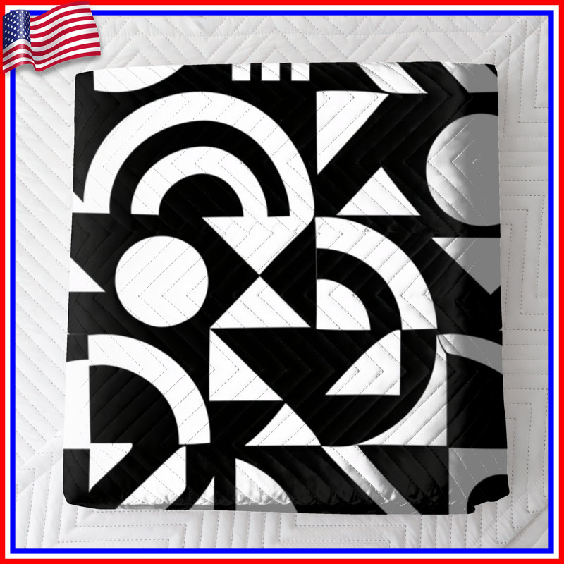 Couvre-lit matelassé noir et blanc à motif géométrique toutes tailles, Grand lit