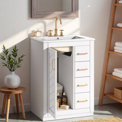 Meuble-lavabo avec lavabo en céramique, 1 armoire et 3 tiroirs