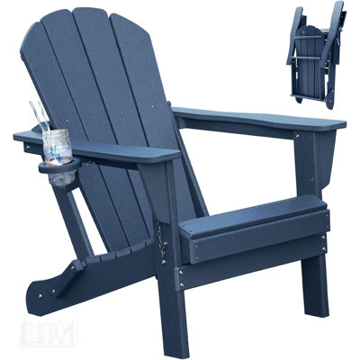 Chaise Adirondack en PEHD durable avec porte-gobelet, résistante aux intempéries et pliable pour l'extérieur