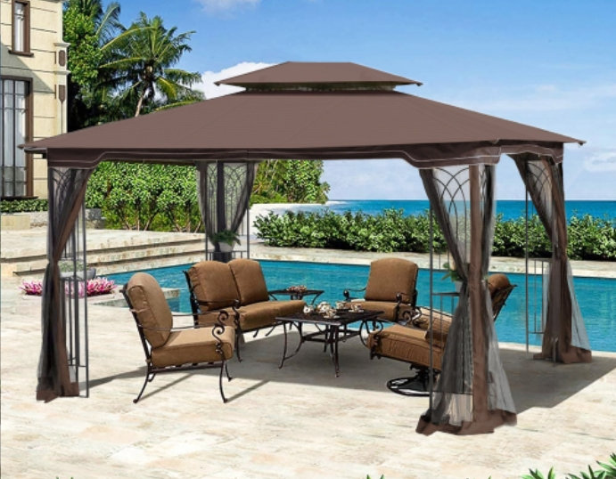 Tente de pavillon pour patio 13 x 13 po avec double toit ventilé et moustiquaire