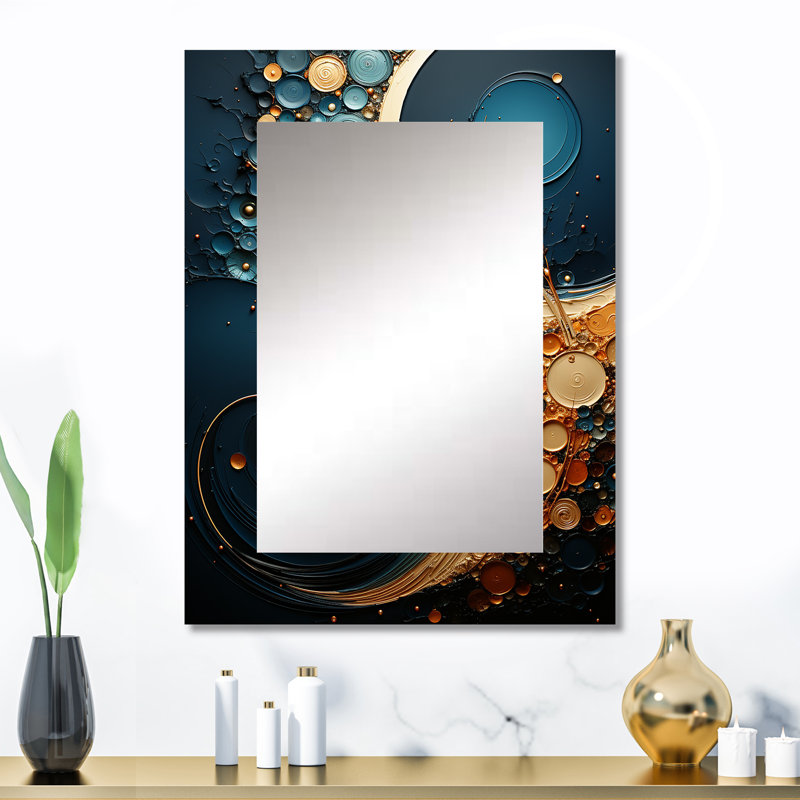 Or bleu sarcelle abstrait spirales II - abstrait spirales miroir, 32 po x 24 po