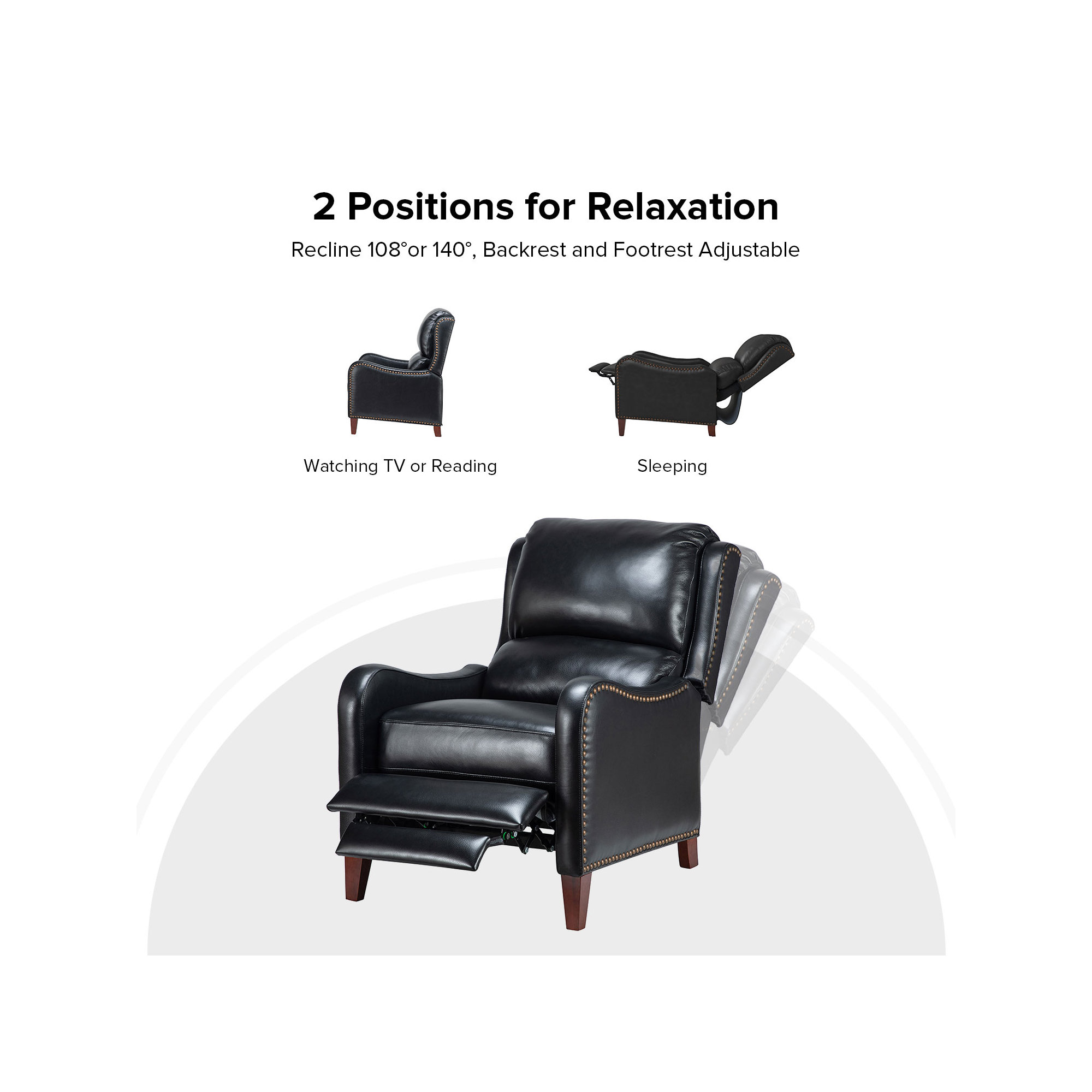 Beecher 28.75" Wide Genuine Leather Manual Club Recliner, Black Genuine Leather