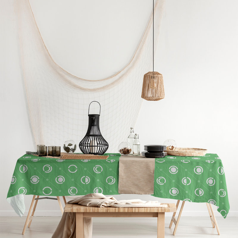 Classic Moon Phases Tablecloth, White/Green