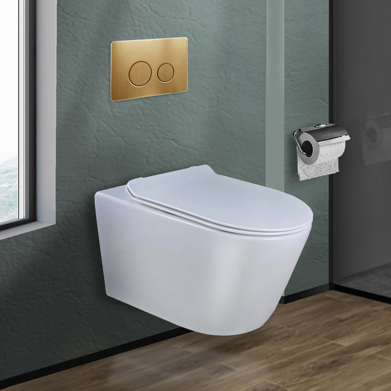 Toilettes suspendues Dakota 1,28 GPF (siège inclus), Blanc / laiton satiné