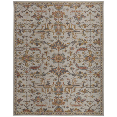 Tapis gris clair / orange en laine / coton touffeté à la main Bolivar