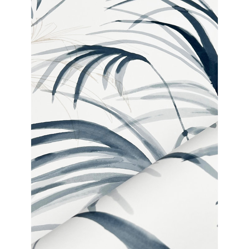 Papier peint Inky Warm Neutral Palms, Bleu