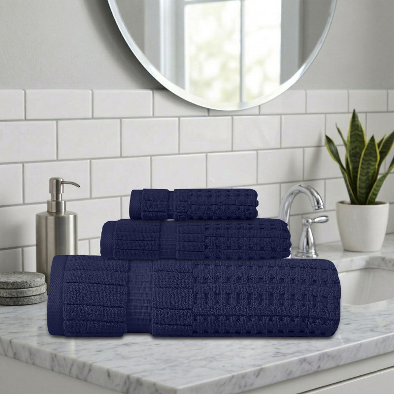 Ensemble de serviettes 3 pièces Willow - 100% coton peigné, qualité supérieure 630 g / m², bleu marine, ultra doux et très absorbant (1 ensemble de bain, 1 main, 1 ensemble de serviettes de lavage)