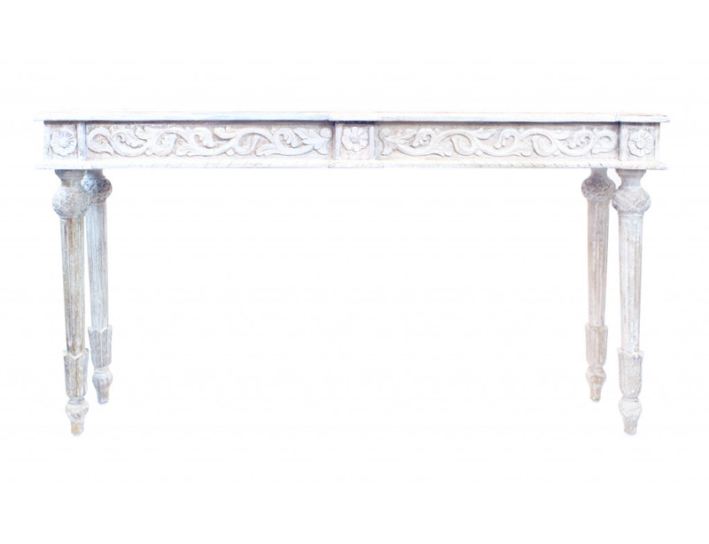 54" Solid Wood Distressed Console Table, Antique White