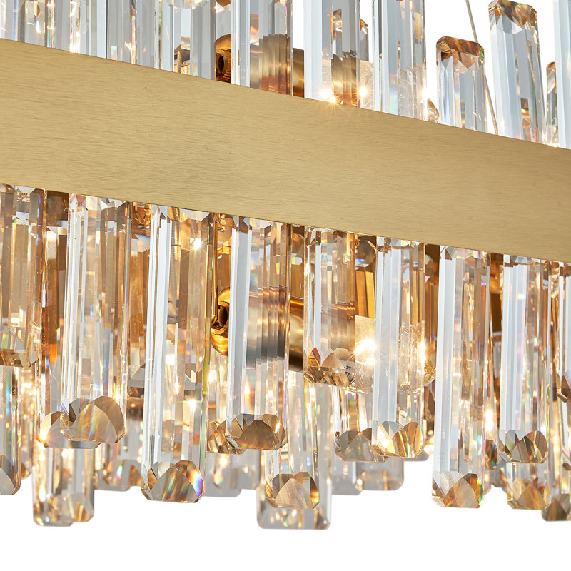 Kacy Dimmable 16/20-Light Gold Rectangle Crystal Chandelier, Modern Ceiling Light for Kitchen Island or Dining Room, Clear
