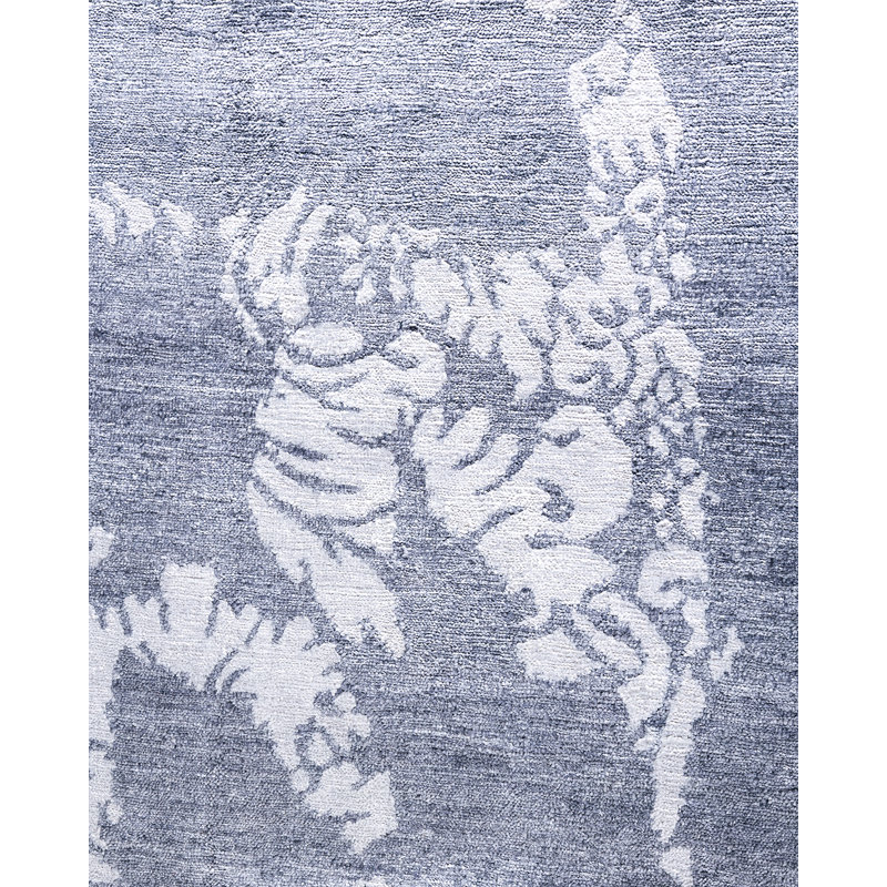 Tapis moderne noué à la main de conception unique - bleu, 9 pi 2 po x 12 pi 1 po Modern