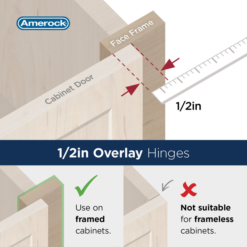 1/2 inch (13mm) Overlay Single Demountable, Partial Wrap Satin Nickel Hinge - 1 Pair, Satin Nickel