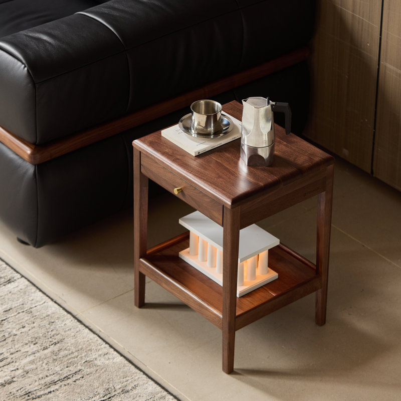 Petite table de bout en bois massif 15 po avec tiroir, Individuel, Brun noyer