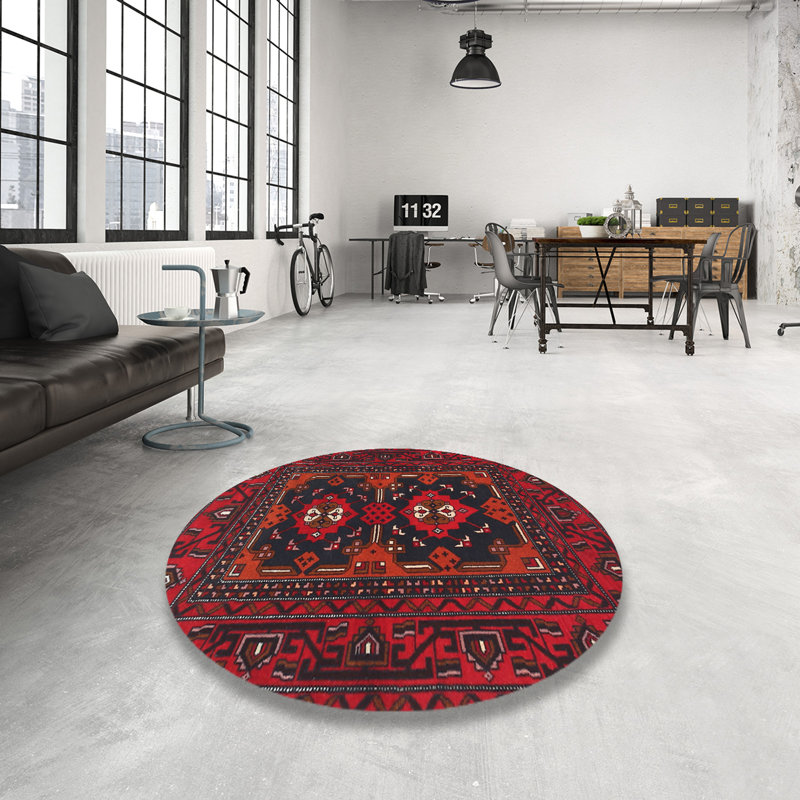 Tapis rose/rouge/noir traditionnel Douros, Rond 3 pi