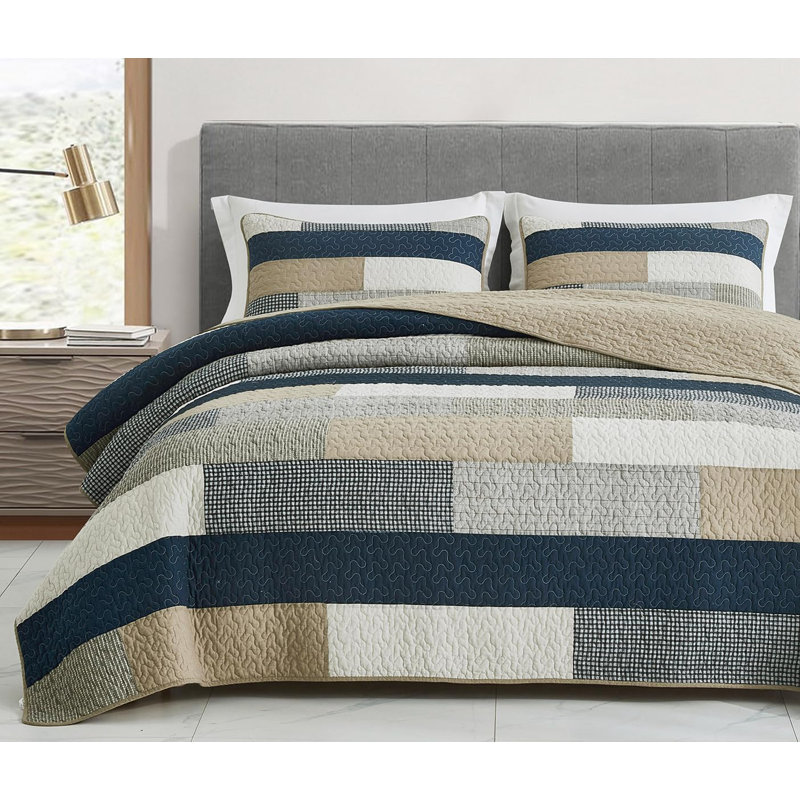 Dylan Cotton Patchwork Quilt Set, Oversized King Quilt + 2 King Shams