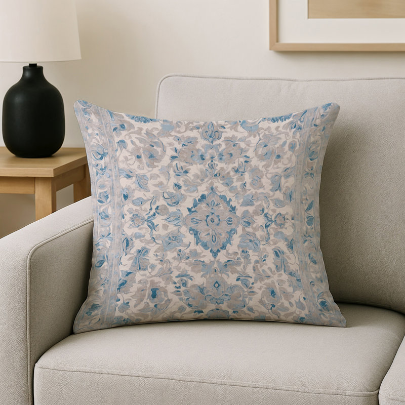 Modern Contemporary Indoor and Outdoor Throw Pillow, Square 16", Grey/Denim Abstract