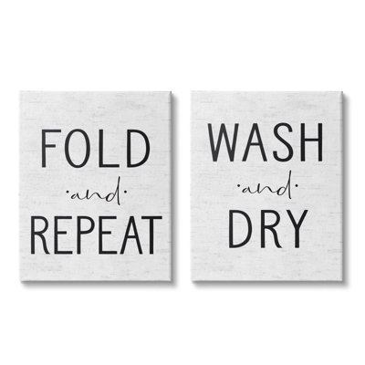 Ensemble de 2 reproductions d’art, "Laundry fold Laundry fold Wash dry" par Alphaband lined-ensemble de 2 reproductions d’art