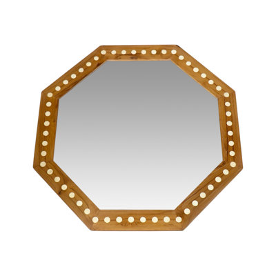 Miroir octogonal en bois incrusté d'os