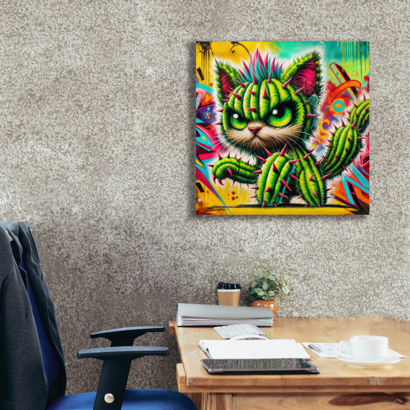 «Catctus Cat» par Rey Klimt, art mural sur toile, H 26 po x l 26 po x P 1,5 po
