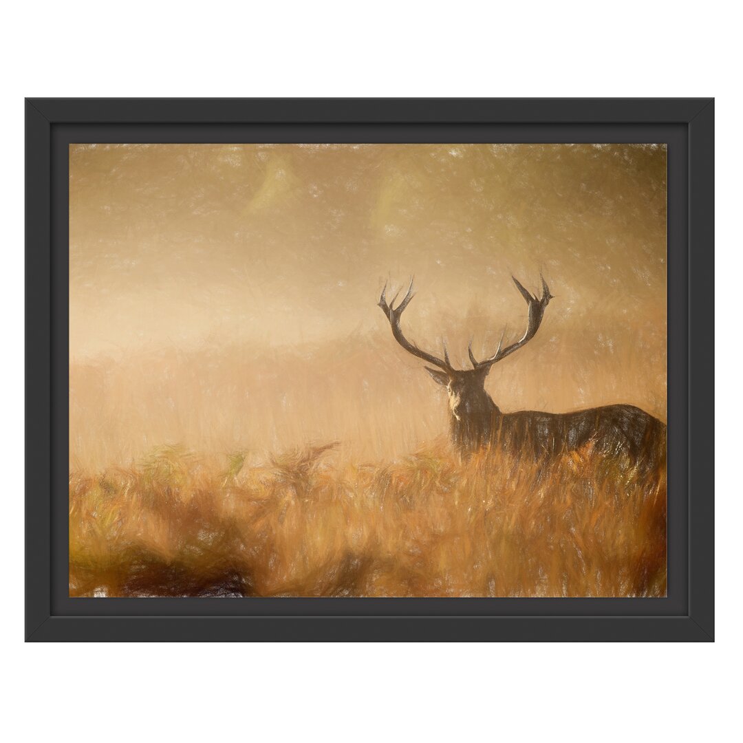 Gerahmter Grafikdruck Red Deer Stag in the Mist