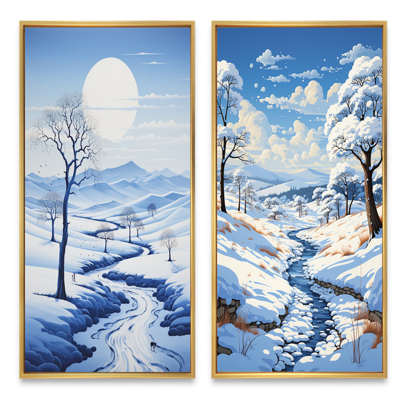 «Snow Winters Moon Solitude», ensemble d'art mural pour chambre à coucher - ensemble de 2 décorations florales