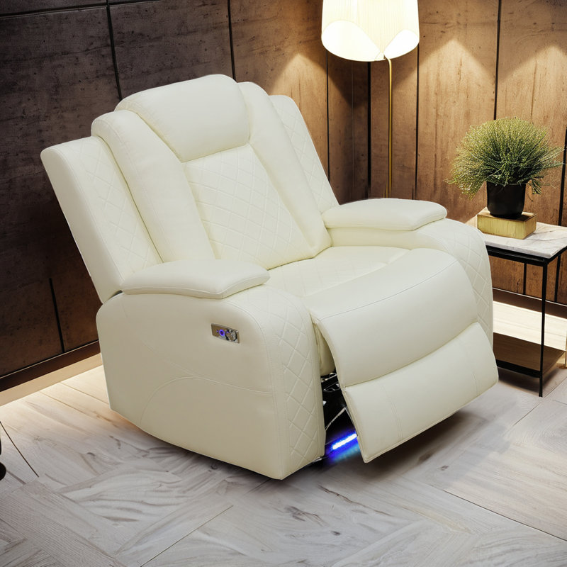 Fauteuil inclinable modulaire en cuir blanc clair, Similicuir crème