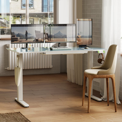 55-inch Electric Standing Desk with a Multi-Functional drawer, Wide Height Adjustment with 4 Memory Preset - Blue