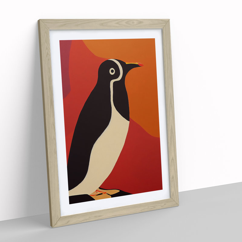 Penguin Abstract No.2 - Wall Art, 36cm H x 27cm W, Oak Framed Paper, White