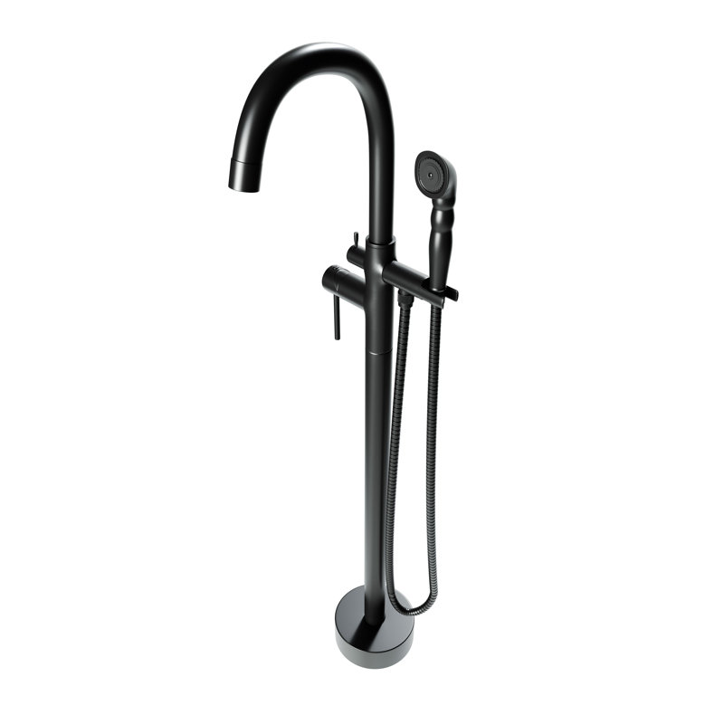 Floor Mounted Freestanding Single Handle Tub Filler Faucet Neptune - Matte Black, Breeze Handle, Matte Black