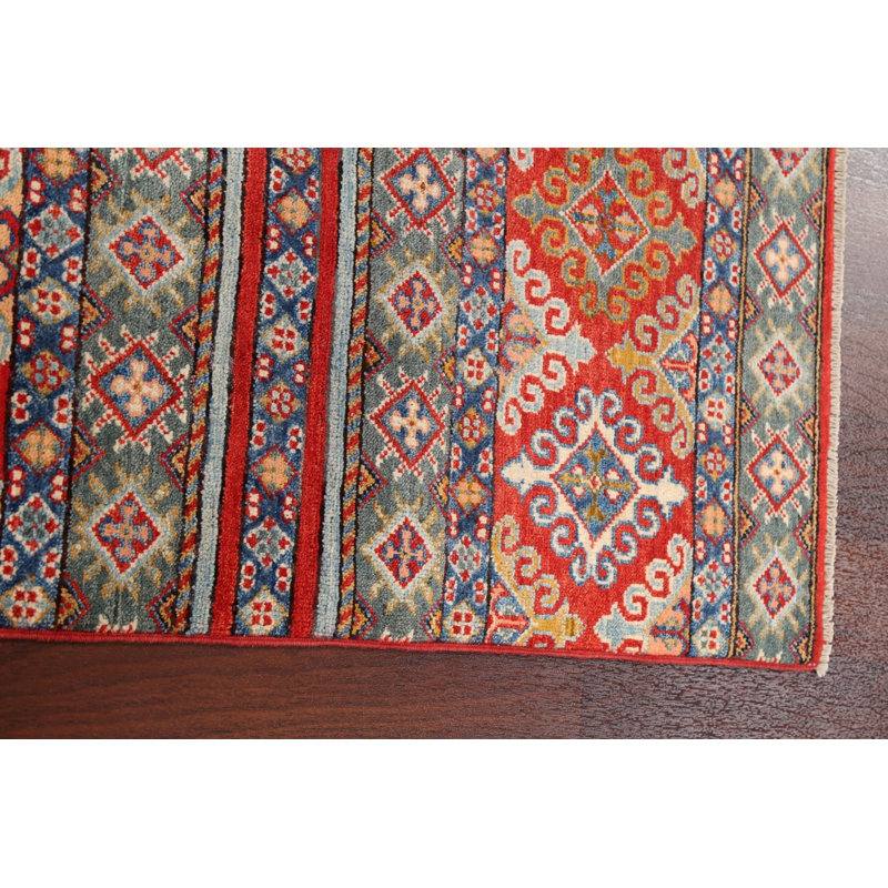 Tapis rouge en laine noué à la main de conception unique 2 pi 7 po x 3 pi 11 po