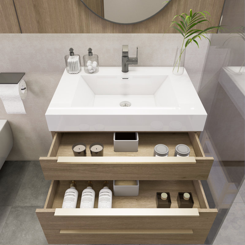 Uinta 29.5'' Single Bathroom Vanity with Acrylic Top, Light Oak