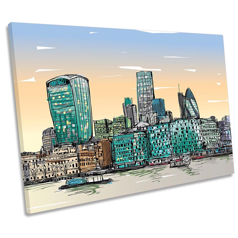 London City Skyline Sketch - Wrapped Canvas Painting, 30.5cm H x 45.7cm W
