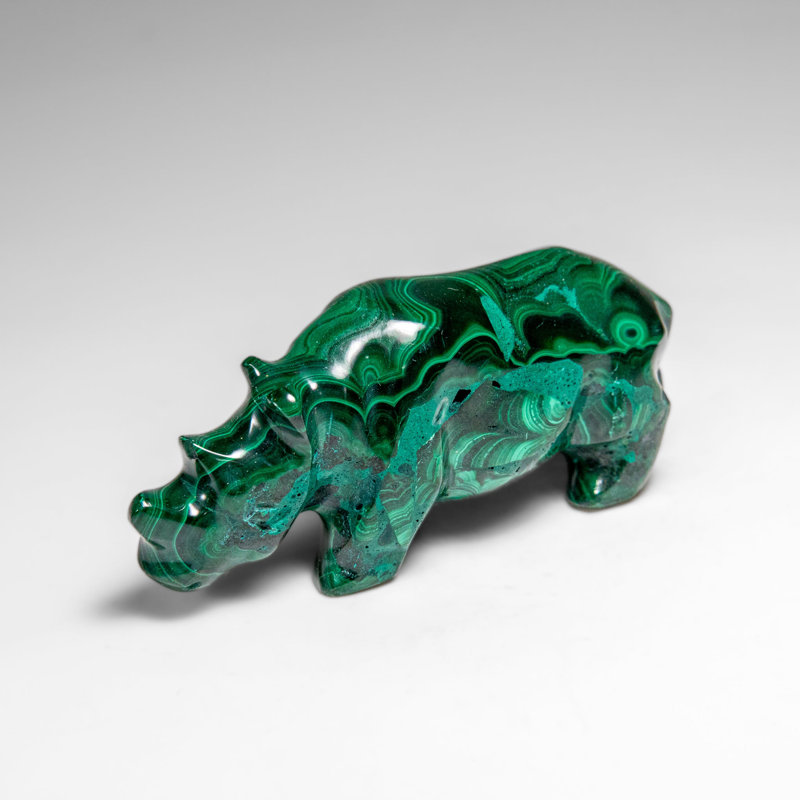 Genuine Polished Malachite Rhino Carving (129.2 Grams)