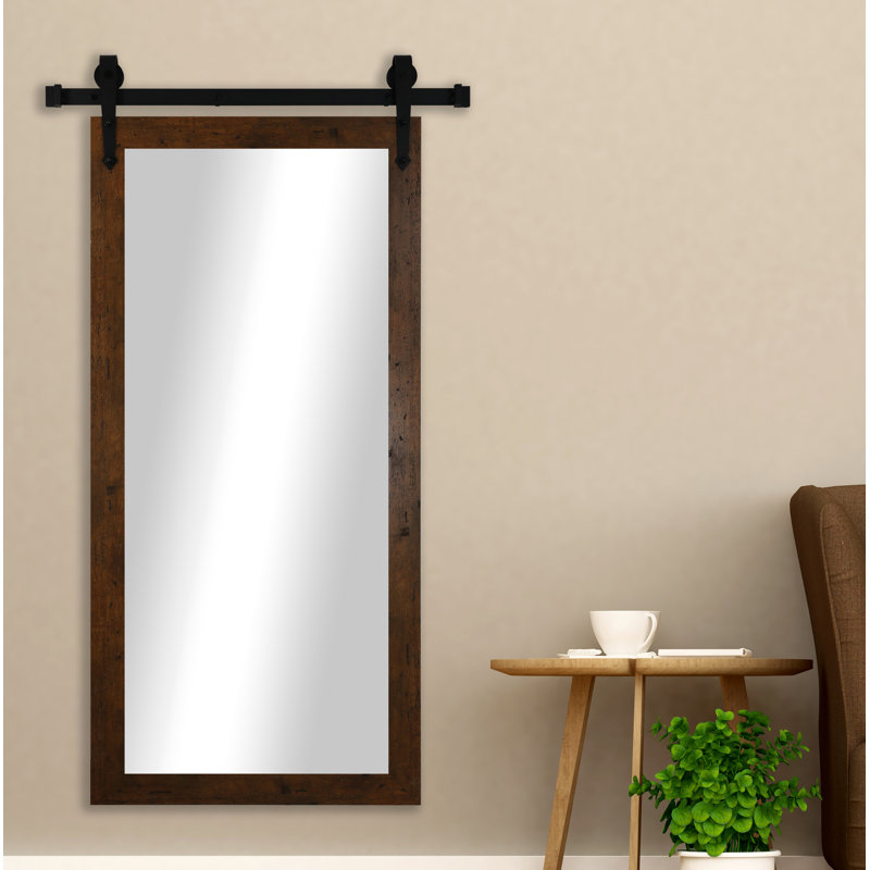 Singapore Engineered Wood Flat Mirror, Light Walnut, 77" H x 32" W