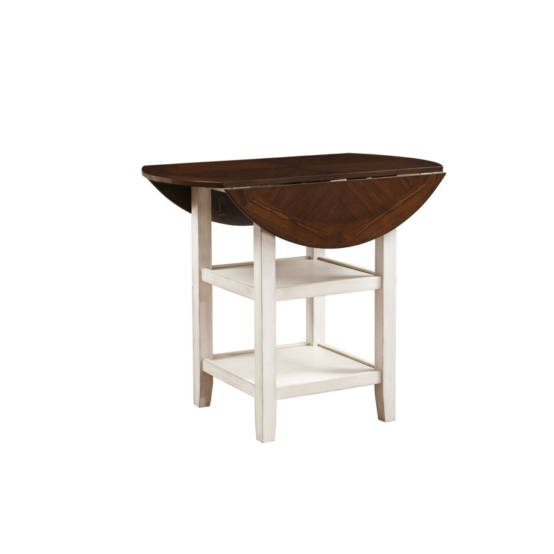 Table de hauteur comptoir blanche et cerisier foncé, 2 tablettes inférieures, rallonge rabattable, 4 tables de salle à manger de couleur 2 tons, cerise, capacité