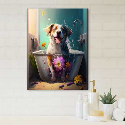 Drôle de chien dans la baignoire II - animaux, art mural sur toile