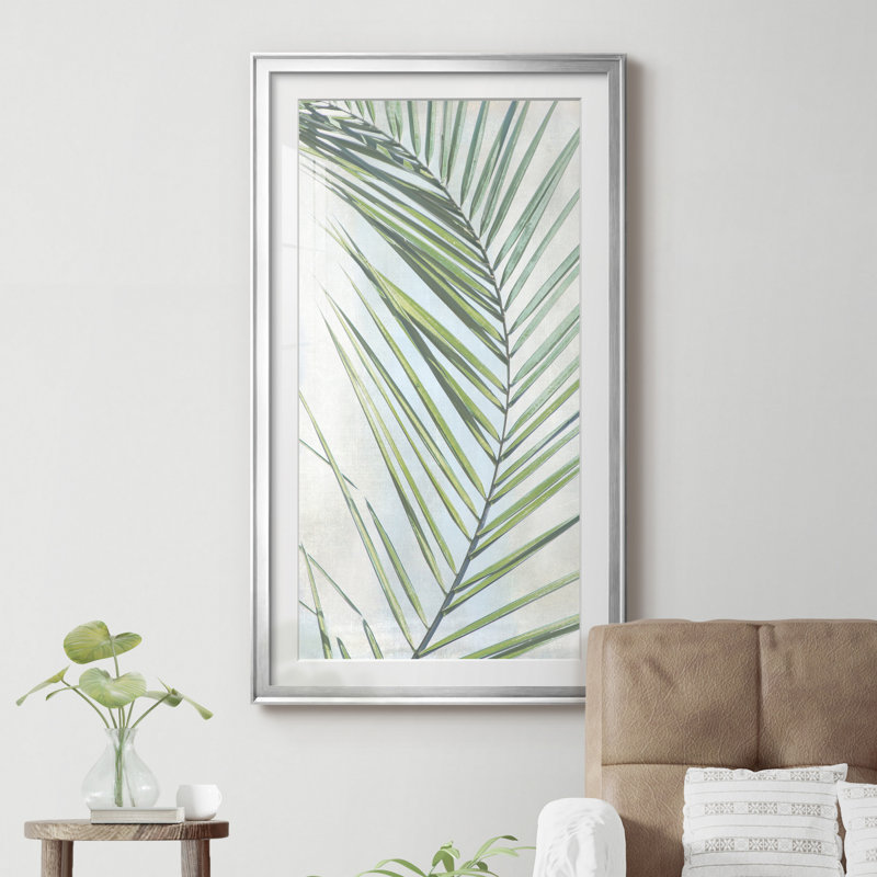 Palm Escape II - Reproduction d'art graphique sur papier encadré, Feuille argentée, H 22,5 po x l 42,5 po x P 1,5 po