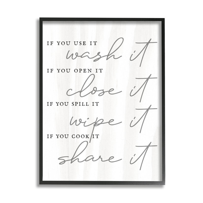 «Witty Rustic Kitchen Rules», citation de calligraphie, L 16 po x H 16 po, Giclée encadrée noir minuit