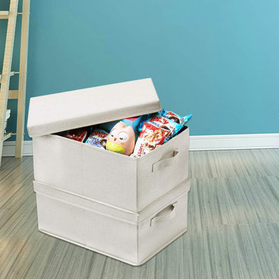 Bacs de rangement pliables avec couvercles, paquet de 2, boîtes de rangement avec poignées de transport et carton lourd robuste, L 16,5 po x l 11,8 po x H 7,5 po pour chaussures, livres, vêtements, literie, beige