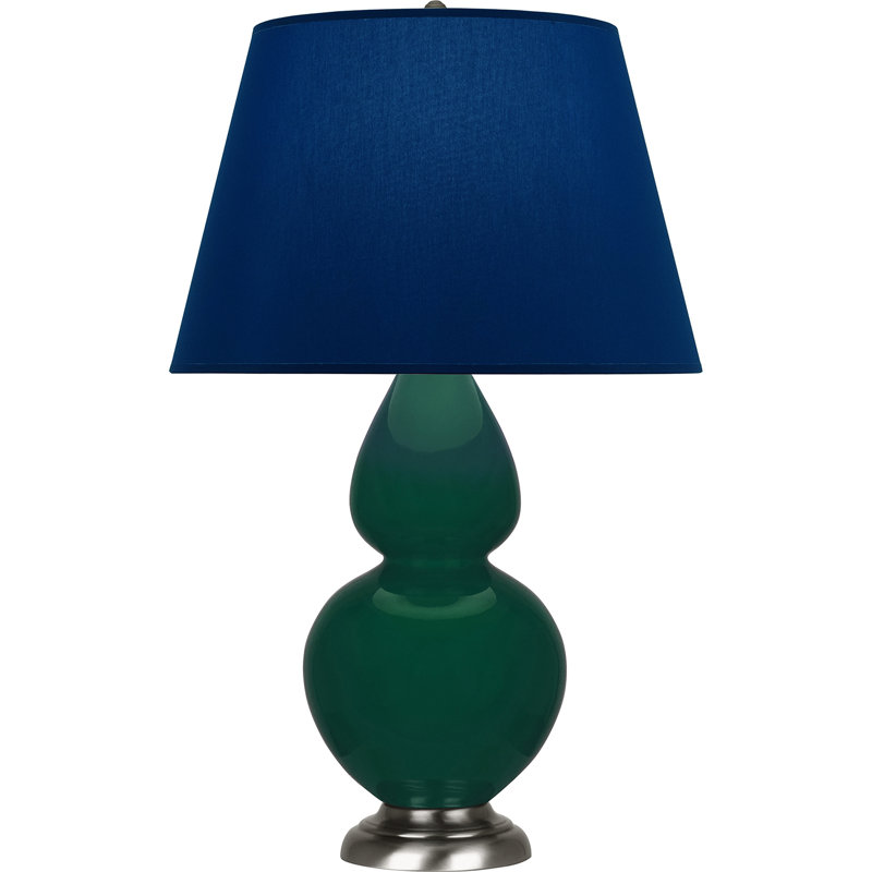 Lampe de table double gourde en céramique, Jungle glacé / argent antique, Bleu marine/gris, Argent argent