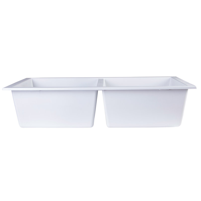 34'' L Double Bowl Granite Kitchen Sink, White