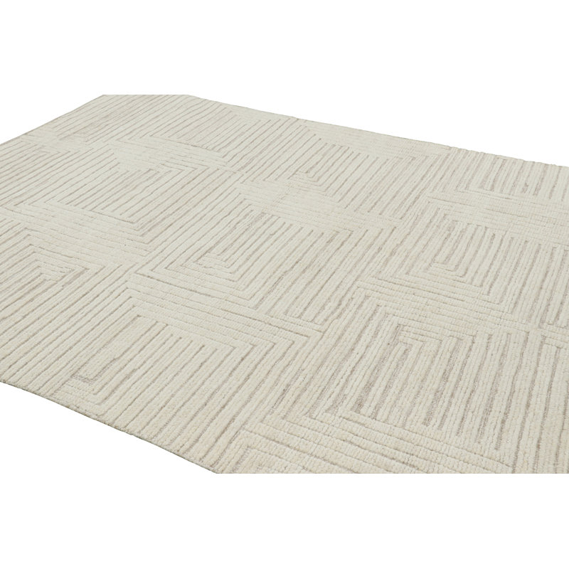 Rug & Kilim’S Contemporary Rug In White With High-Low Geometric Patterns