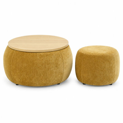 Ensemble de repose-pieds rond avec tabouret gigogne et plateau réversible, 25 po, jaune foncé