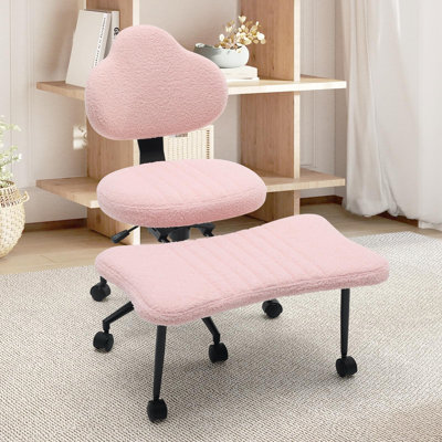 Chaise de bureau de yoga à hauteur réglable avec pieds croisés à genoux, siège de bureau de méditation en tissu avec dossier en nuage et repose-pieds extra large