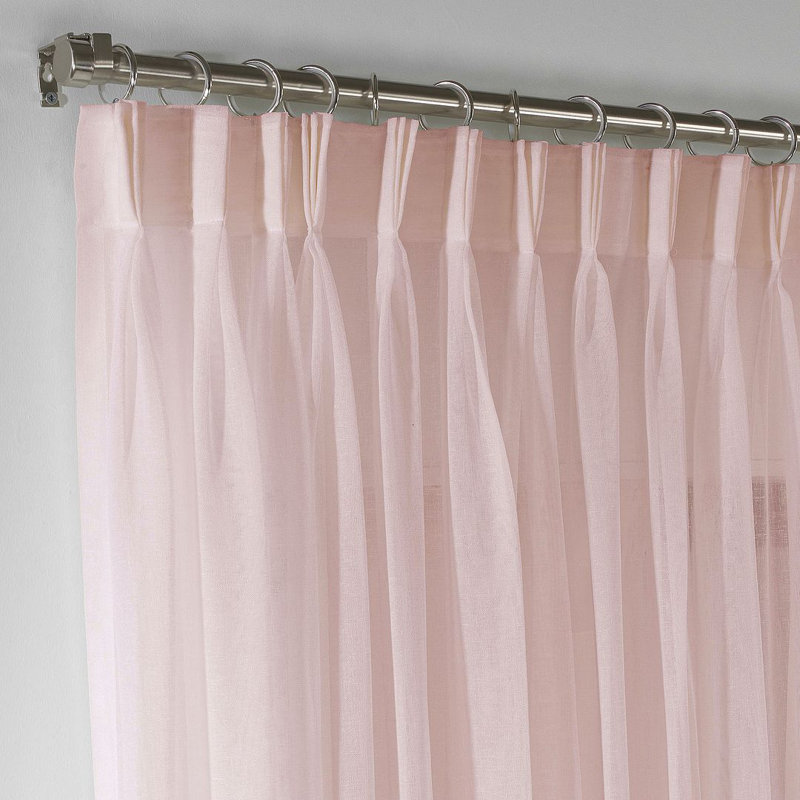 Triple Pinch Pleated Extra Long and Extra Wide Faux Linen Sheer Single Panel, Pink, 26" W x 72" L
