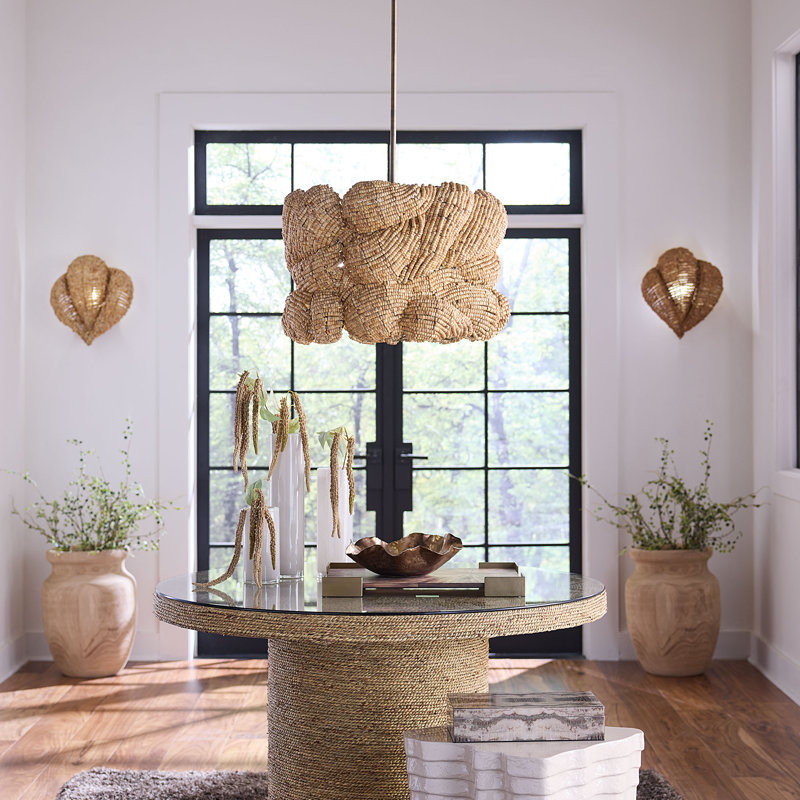 Anguilla 3-Light Wood Beaded Chandelier, Natural, Blue