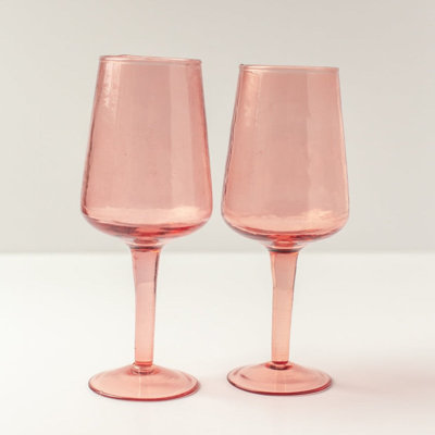 S/4 Handblown Hammered Wine Glasses - Blush